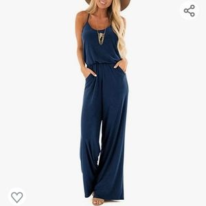 Casual Loose Sleeveless Spaghetti Strap Wide Leg Pants Jumpsuit Rompers